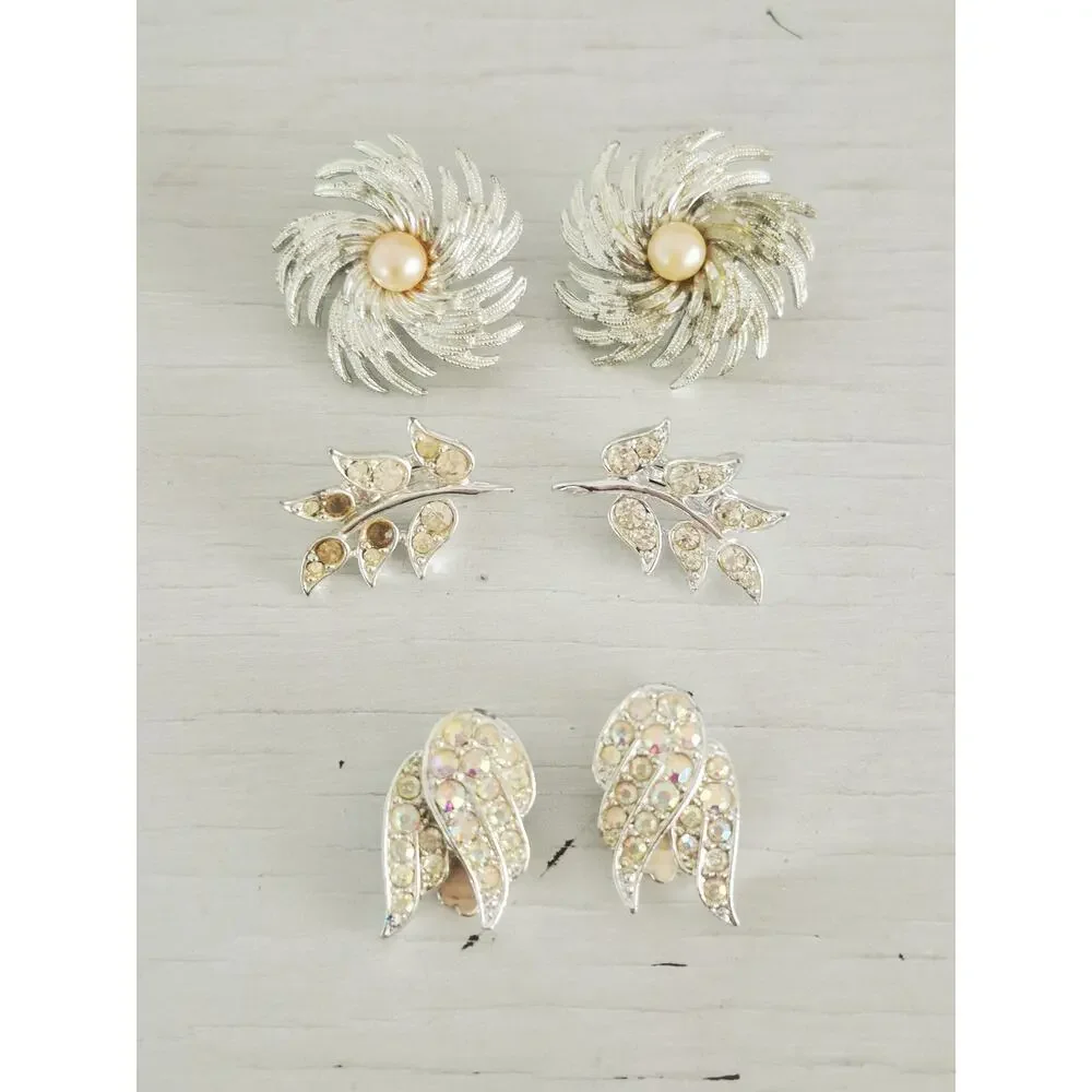 Vintage MCM Silver-tone Clip On Earring Lot of 3